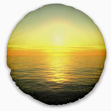 Imagem de Foto Designart amarelo brilhante nascer do sol sobre as águas sala de estar redonda, sofá, almofada de alta qualidade + capa de almofada impressa em ambos os lados 40 cm