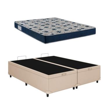 Imagem de Cama Box Baú Casal Bipartido Bege Colchão ISO 60 D28 - Ortobom