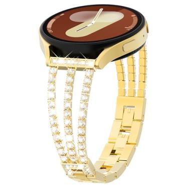 Imagem de KADES Compatível Com Samsung Galaxy Watch 7/6/5/4 40 Mm 44 6 Classic 47 Pulseira 43 5 Pro 45 Mm, Bling Diamond Luxury Para Mulheres 4 42 46 Dourado