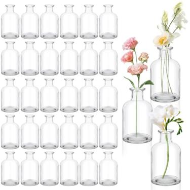 Imagem de 30 peças de vasos de vidro grandes, pequenos vasos de flores transparentes de 120 ml para centros de mesa, garrafas de vidro decorativas, decoração rústica vintage, para mesa de jantar de casamento