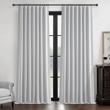 Imagem de Cortinas blackout cinza claro com 2 painéis de comprimento de 2 painéis para quarto, moderno de linho sintético escurecimento cinza burg com bolso de haste cortina isolada para escritório marquise