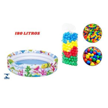 Imagem de Piscina Infantil Inflável 180 Litros estampada +100 Bolinhas - WELLMIX