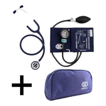 Imagem de Aparelho Pressão Esfigmomanometro Com Esteto Duplo Bic, Azul