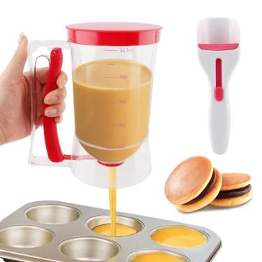 Imagem de Dispensador de massa de panqueca com 4 xícaras com 1 colher de cupcake para massa, máquina de panqueca com etiqueta de medição e alça de espremer, para panquecas, cupcake, waffle, mistura de muffin