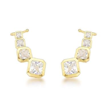 Imagem de Brinco Earcuf Zirconias Quadradas Semijoia Banhada Banhado a Prata - A