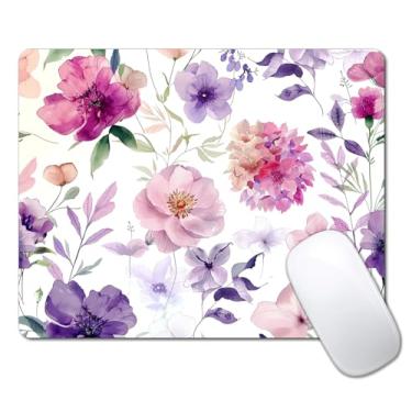 Imagem de Mouse pad com flores florais roxas para mesa, computador portátil, pequeno mouse pad para laptop sem fio, 24 cm x 20 cm, design de base de borracha antiderrapante, superfície lisa, mousepad para casa