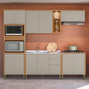 Imagem de Cozinha Completa Allure 12 Portas 3 Gavetas 100% Mdf Jequitibá/Gris Fosco - Linea Brasil