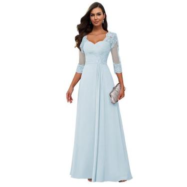 Imagem de Vestido Loyeloy, mãe da noiva, querida, chiffon, azul claro