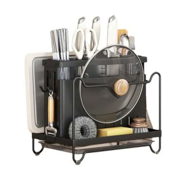 Imagem de JUSHZ Bandeja de cozimento, bandeja de armazenamento, suporte para prateleiras de armário, suporte de tábua de cortar bancada, suporte de faca de cozinha, cesto de talheres com bandeja coletora, forte