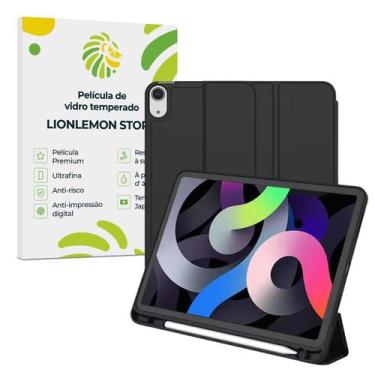 Imagem de Kit Capa Preta Premium Slim c/ suporte para caneta + Película de vidro