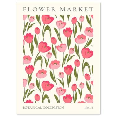 Imagem de rumlud Arte de parede floral de tulipa rosa boho planta pôster feminino botânico impressão em tela mercado de flores coleção botânica decoração de parede 20 x 25 cm sem moldura