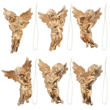 Imagem de Gatuida 24 peças de enfeites de anjo em miniatura, pingentes de árvore de Natal de querubim de plástico dourado, 5,91 x 3,8 cm x 3,8 cm, decorações de anjos pendurados para o Natal