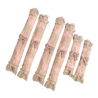Imagem de YUEZODU Capa de maçaneta para geladeira de porta dupla, bordado de renda europeia, 6 pares, proteção à prova de poeira (rosa)