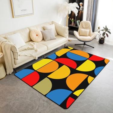 Imagem de Erosebridal Tapete de área amarelo retrô meados do século, tapete de sala de estar, 1,5 m x 1,28 m, boho geométrico, decorativo, vintage, arte abstrata, moderno, interior