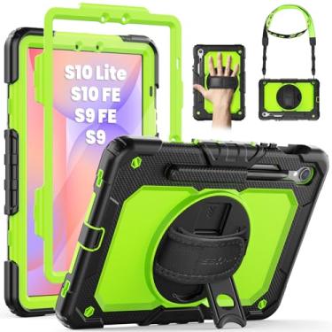 Imagem de SEYMAC Capa para Samsung Galaxy Tab S10 Lite / S10 FE/ S9 FE/ S9 5G (10,9 polegadas/11 pol.), capa protetora resistente à prova de choque com protetor de tela, suporte giratório, alça de mão e suporte