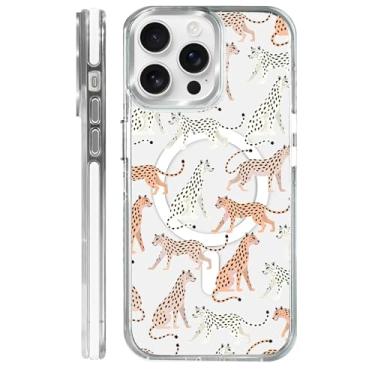 Imagem de casesok Capa para iPhone 13 Pro Max compatível com Magsafe, design estético claro bonito para meninas e mulheres, capa rígida protetora antiqueda para iPhone 13 Pro Max-Cheetah Parade