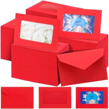 Imagem de Cholemy Envelopes vermelhos para cartões de presente com janela de 10 x 7 cm, capas de crédito de convite para dinheiro, negócios, Ação de Graças, festa de casamento, decoração de 200 peças