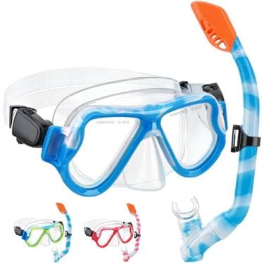 Imagem de CTSAYTL Conjunto De Snorkel Infantil Para Crianças De 6 A 14 Anos, Equipamento De Mergulho Para Crianças Com Snorkel De Superfície Seca, Máscara De Snorkel Antivazamento E Antiembaçante Com Vista P
