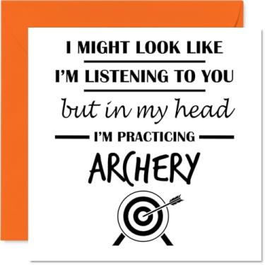 Imagem de Stuff4 Cartão de aniversário de tiro com arco para homens e mulheres - In my Head - Cartão de feliz aniversário para tia tio babá colega, cartões comemorativos de aniversário de 14 cm