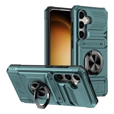 Imagem de SORAKA Capa para Samsung Galaxy A55 5G com suporte de anel para cartão com patch de metal compatível com suporte magnético de telefone para carro capa de proteção contra choque e queda verde