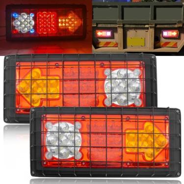 Imagem de Ygmylandbb Barra de luz traseira de caminhão, 49 luzes traseiras de reboque de LED, cauda reversa de freio de seta, lanternas traseiras de reboque tudo em um com proteção de rede de ferro, seta para