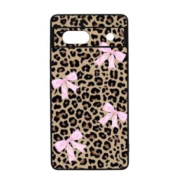 Imagem de qizjio Capa de telefone com estampa de leopardo de guepardo preppy à prova de choque capa protetora para celular com laço coquete para Google Pixel 7A