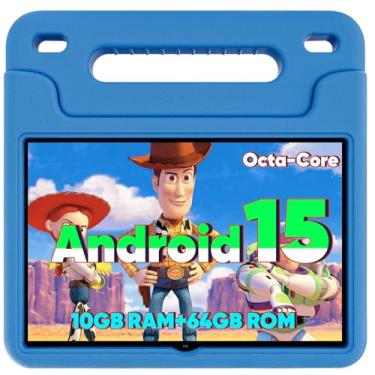 Imagem de Tablet infantil Android 15, tablets atualizados 2025 de 10,1 polegadas com processador Octa-core, bateria de 6000 mAh, espaço infantil, controle parental, aplicativos infantis pré-carregados, Wi-Fi