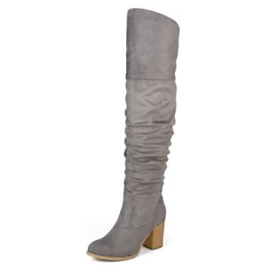 Imagem de Journee Collection Women's Regular and Wide Calf Vegan Leather Ruched Kaison Zipper Over The Knee Block Heel Boots, 8 Wide, Gray (Regular Calf)