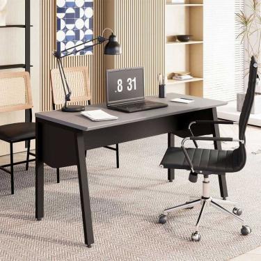 Imagem de Mesa Escrivaninha 1,35m com Tampo Chanfrado e Pés Metálicos F5 Office Cinza Sagrado com Preto