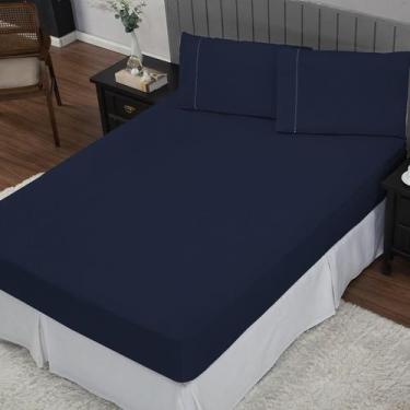 Imagem de Jogo de Cama Lençol Casal 3 Peças 100% Algodão Percal 200 Fios - gaby 