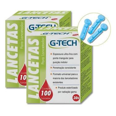 Imagem de 200 Lanceta Gtech Para Lancetador 30g Azul Para Glicose Fina