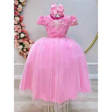 Imagem de Vestido Infantil Rosa com Busto de Renda para Casamento e Festas - Fab