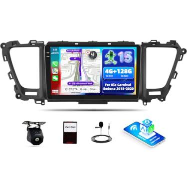 Imagem de [4G + 128G] Rádio de carro para Kia Carnival Sedona 2015-2020 com carro sem fio CarPlay Android Auto, tela sensível ao toque de 9 polegadas, Android 15, estéreo automotivo com WiFi, navegação GPS