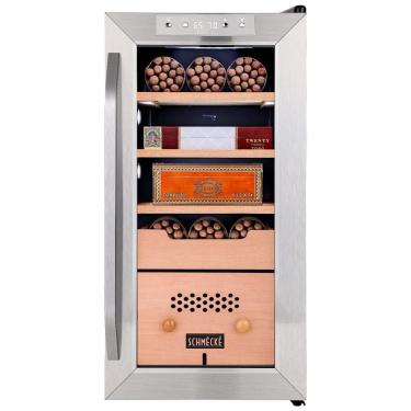 Imagem de Umidor Elétrico para Charutos 250 Unidades com Prateleiras e Higrômetro, 110 Volts, Schmecke, Prata e Preto