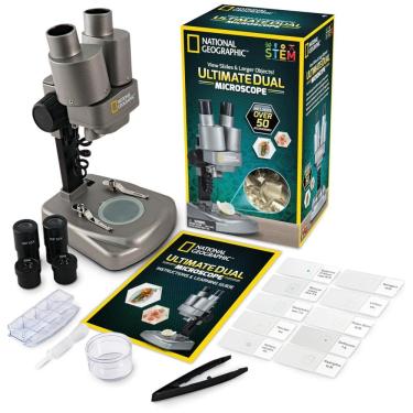 Imagem de Microscópio com LED Duplo 3D com 50 Peças para Crianças de 8 Anos ou Mais, NATIONAL GEOGRAPHIC, Cinza