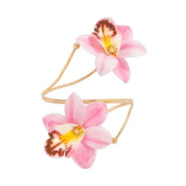 Imagem de KZL Pulseira de flor para o braço feminino boho havaiano plumeria rubra braçadeira de braço ajustável floral ouro braçadeira braçadeira braçadeira minimalista pulseira de bobina férias verão praia