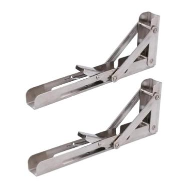 Imagem de Bothyi 2x Suportes dobráveis ​​DIY montados na parede, triângulo de metal resistente, suporte de ângulo dobrável, dobradiça de mesa para casa, escritório, 8 Inch
