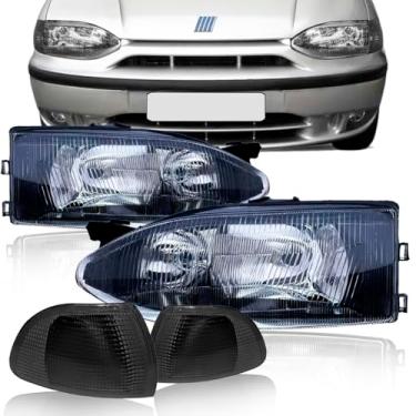 Imagem de Par Farol Foco Duplo Palio Máscara Negra + Pisca 1999 À 2002