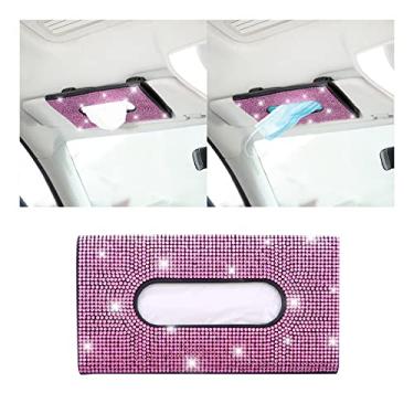 Imagem de BLAU GRUN Bling Car Sun Viseira Porta-lenços para carro, Strass, Couro PU Cristal, Suporte de Guardanapo Brilhante, Capa de Papel Toalha para Assento Traseiro, Acessórios de Carro para Mulheres (Rosa)