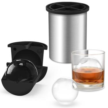 Imagem de Máquina de cubos de gelo transparente, de aço inoxidável, 6 cm, molde de cubo de gelo de silicone para coquetéis, bebidas e bourbon, presentes de uísque para homens, cor de metal