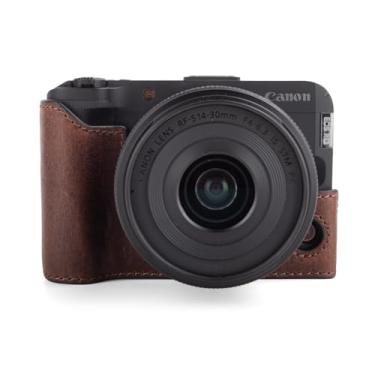 Imagem de MUZIRI KINOKOO Capa para câmera Canon EOS R50 V, estilo retrô, couro genuíno premium EOS R50 V/R50V, meia capa protetora com abertura inferior e design de alça de mão - marrom