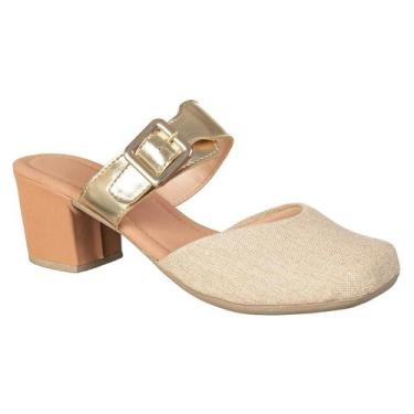 Imagem de Sandalia Feminina Salto Veludo Estilo Fivela Bico Fechado - Cassi, Nud