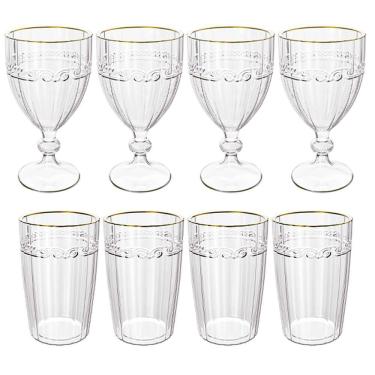 Imagem de Jogo de Taças e Copos de Cristal Imperial Fio de Ouro 8 peças - Lyor
