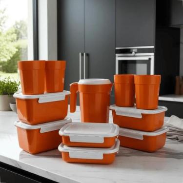 Imagem de Kit Completo Cozinha 11 Peças Plástico Tampa Branca Reutilizável Potes