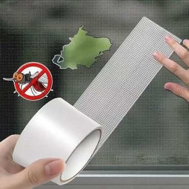 Imagem de Fita de malha autoadesiva para reparar telas de janelas, projetada para corrigir buracos quebrados e evitar que insetos como mosquitos entrem - preta (5 cm L 6,5 pés cinza)