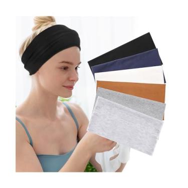 Imagem de Bandanas largas para mulheres, pacote com 6 faixas de cabelo elásticas de algodão antiderrapantes para cabelo feminino