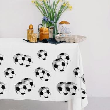 Imagem de Toalha de mesa retangular descartável de futebol para esportes, bola, tema de aniversário, suprimentos decorativos ao ar livre, plástico, impermeável, festa de futebol, toalha de mesa branca, 106 x