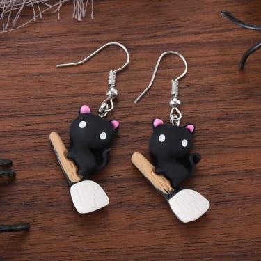 Imagem de 5 peças de brincos de Halloween para mulheres, abóbora, fantasma, gato, roupas de Halloween, acessórios de bijuteria, 2inch, Liga de aço, Sem pedra preciosa