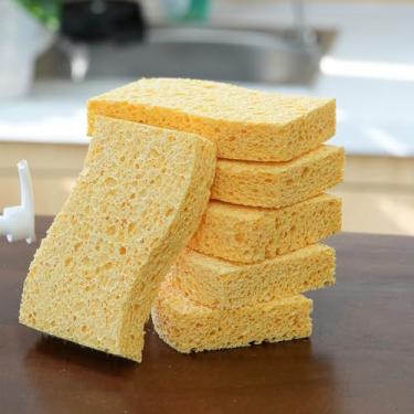 Imagem de Pacote com 6 esponjas de cozinha que não arranham – Esponjas duráveis para pratos, panelas e frigideiras, perfeitas para limpar aço inoxidável, lava-louças e muito mais, laranja