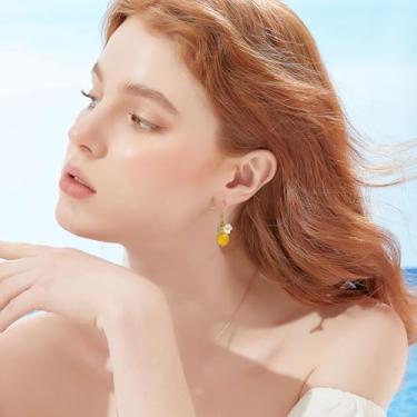 Imagem de 1 par de brincos com pingente de cristal falso de limão amarelo adorável tema de frutas, joias modernas de verão para festa, cosplay, vida diária